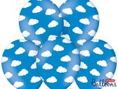 Partydeco - Ballonnen blauw wolken wit 50 stuks