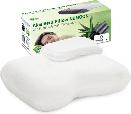 Hoofdkussen met Aloë Vera en Bamboe Houtskool NuMOON | Ergonomisch Zijslaapkussen Anti-Acariose, Anti-Allergenen | Voor Alle Slaaphoudingen | Extra Gratis Kussensloop | Side sleeping pillow