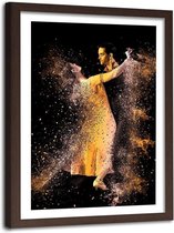 Foto in frame , Man en vrouw dansend in goudstof ,120x80cm, zwart geel , wanddecoratie