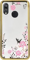 ADEL Siliconen Back Cover Softcase Hoesje Geschikt voor Huawei P20 Lite (2018) - Bling Glimmend Vlinder Bloemen Goud