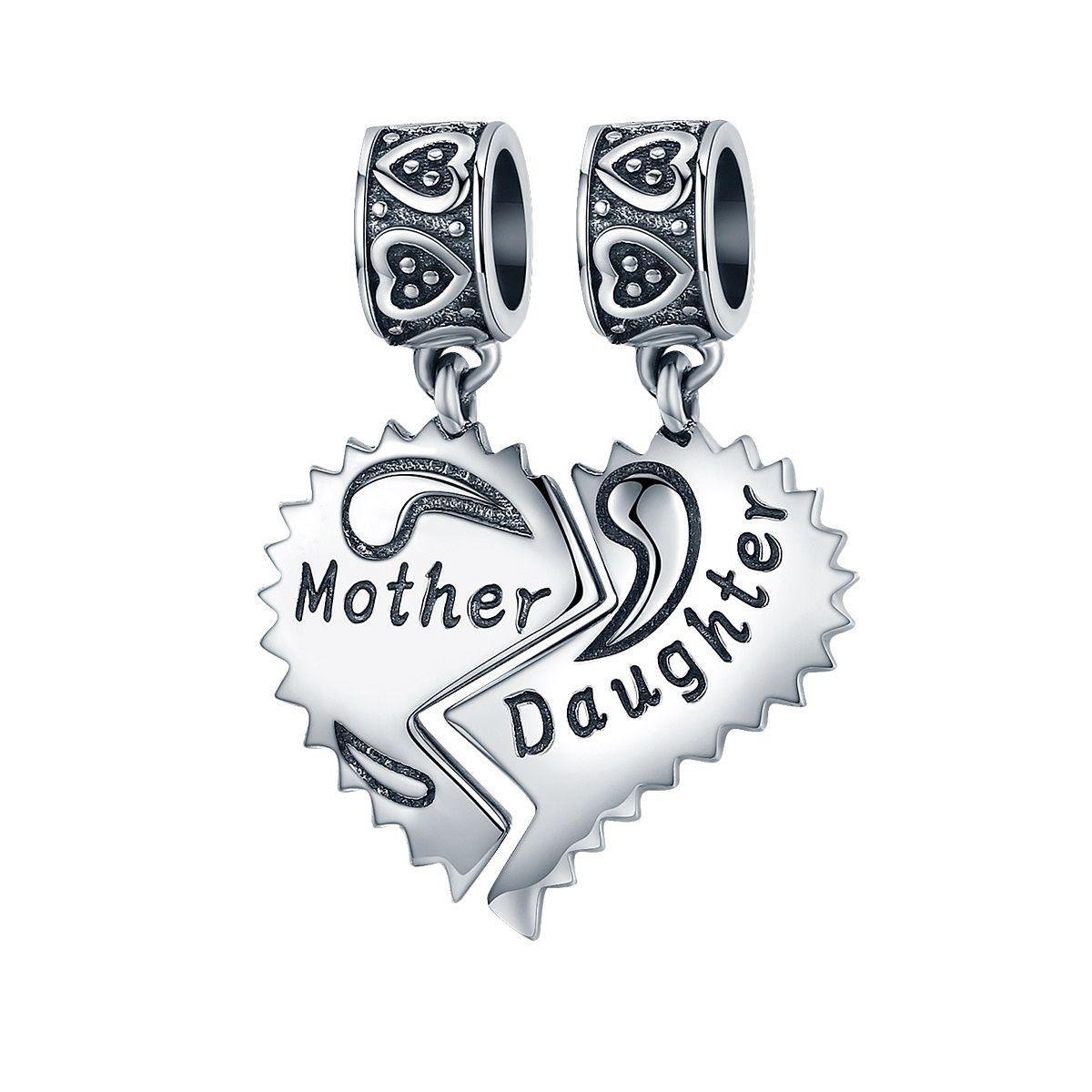 hart moeder dochter dangle bedel | mother daughter double bead | Zilverana | geschikt voor alle bekende merken | 925 zilver | moederdag - Zilverana