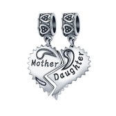 hart moeder dochter dangle bedel | mother daughter double bead | Zilverana | geschikt voor alle bekende merken | 925 zilver | moederdag