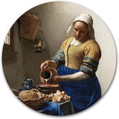Wandcirkel Het Melkmeisje op hout - WallCatcher | Multiplex 100 cm rond | Meesterwerk van Johannes Vermeer | Houten muurcirkel Oude Meesters kunstwerken