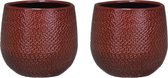 Set de 3x pots de fleurs en poterie céramique de 12 x 14 cm en rouge bordeaux nervuré - Pots de plantes Mica Decorations