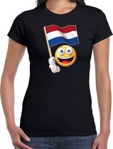 Nederland supporter / fan emoticon t-shirt zwart voor dames M