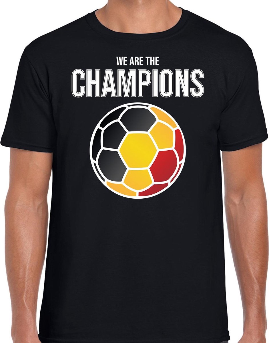Afbeelding van product Bellatio Decorations  Belgie EK/ WK supporter t-shirt - we are the champions met Belgische voetbal - zwart - heren - kleding / shirt XXL  - maat XXL