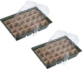 4x stuks kweekbakjes/kweekkastjes met deksel 14 x 33 x 23 cm - Inclusief houtvezel tray met 24 kweekpotjes per kweekbak