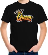 Zwart Koningsdag Queen t-shirt voor kinderen/ meisjes XS (110-116)