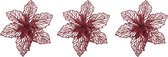 4x stuks decoratie bloemen kerstster rood glitter op clip 17 cm