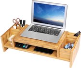 SONGMICS monitorstandaard met opbergruimte, ergonomische schermstandaard van bamboe voor monitor of laptop LLD213