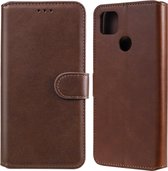 Voor Geschikt voor Xiaomi Redmi 9C klassieke kalfsstructuur PU + TPU horizontale flip lederen tas, met houder & kaartsleuven en portemonnee (bruin)