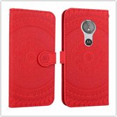 Voor Motorola Moto G7 Play Pressed Printing Pattern Horizontale Flip PU Leather Case met houder & kaartsleuven & portemonnee & & Lanyard (rood)