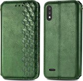 Voor LG K22 Cubic Grid Pressed Horizontal Flip Magnetic PU Leather Case met houder & kaartsleuven & portemonnee (groen)