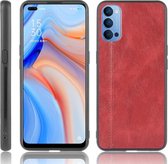 Voor Oppo Reno4 4G International Edition Schokbestendig Naaien Koe Patroon Huid PC + PU + TPU Case (Rood)