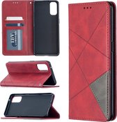 Voor OPPO Reno4 5G Rhombus Texture Horizontale flip magnetische lederen tas met houder en kaartsleuven (rood)