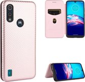 Voor Motorola Moto E6s (2020) Koolstofvezel Textuur Magnetisch Horizontaal Flip TPU + PC + PU lederen tas met touw en kaartsleuf (roze)