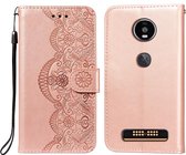 Voor Motorola Moto Z4 Play Flower Vine Embossing Pattern Horizontale Flip Leather Case met Card Slot & Holder & Wallet & Lanyard (Rose Gold)