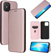 Voor Huawei nova 8 SE koolstofvezel textuur magnetische horizontale flip TPU + pc + PU lederen tas met kaartsleuf (roze)