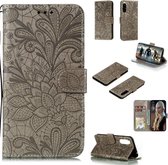 Voor Sony Xperia 5 Kant Bloem Horizontale Flip Leren Case met Houder & Kaartsleuven & Portemonnee & Fotolijst (Grijs)