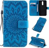 Voor Xiaomi Redmi 8 Geperst Afdrukken Zonnebloem Patroon Horizontale Flip PU Lederen Case met Houder & Kaartsleuven & Portemonnee & Lanyard (Blauw)