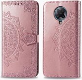 Voor Xiaomi Redmi K30 Pro Halverwege Mandala Embossing Patroon Horizontaal Flip Leren Hoesje met Houder & Kaartsleuven & Portemonnee & Fotolijst & Lanyard (Rose Goud)