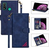 Voor Huawei P smart (2020) Rits Multi-kaartsleuven Horizontale flip PU lederen tas met houder & kaartsleuven & portemonnee & lanyard & fotolijst (blauw)
