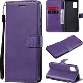 Voor Samsung Galaxy A51 5G effen kleur horizontale flip beschermende lederen tas met houder & kaartsleuven & portemonnee & fotolijst & lanyard (paars)
