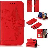 Feather Pattern Litchi Texture Horizontale Flip Leren Case met Portemonnee & Houder & Kaartsleuven voor Galaxy A60 (Rood)