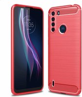 Voor Motorola One Fusion Brushed Texture Carbon Fiber TPU Case (Rood)