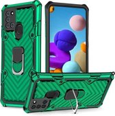 Voor Samsung Galaxy A21s Cool Armor PC + TPU schokbestendig hoesje met 360 graden rotatie ringhouder (donkergroen)