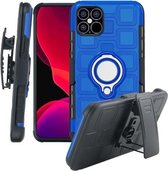 Voor iPhone 12/12 Pro 3 in 1 Cube PC + TPU beschermhoes met 360 graden draaien zilveren ringhouder (blauw)