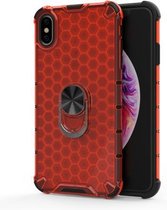 Voor iPhone X / XS Schokbestendige honingraat PC + TPU ringhouder beschermhoes (rood)