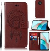 Voor Xiaomi Redmi Note 9 5G Windgong Uil Embossing Patroon Horizontale Flip Lederen Case met Houder & Kaartsleuven & Portemonnee (Bruin)