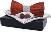 3 in 1 heren palissander strik + pochet handdoek + 2 manchetknopen set (grijs)-Grijs