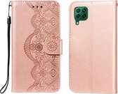 Voor Huawei P40 Lite / nova 6 SE Flower Vine Embossing Pattern Horizontale Flip Leather Case met Card Slot & Holder & Wallet & Lanyard (Rose Gold)