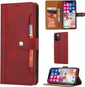 Kalfsstructuur dubbele vouwsluiting horizontale flip lederen tas met fotolijst en houder & kaartsleuven en portemonnee voor iPhone 12 Pro Max (rood)