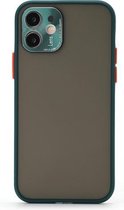 Volledige dekking TPU + pc-beschermhoes met metalen lensafdekking voor iPhone 12 Pro (groen rood zwart)