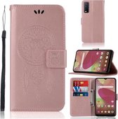 Voor vivo Y11s Windgong Uil Embossing Patroon Horizontale Flip Leren Case met Houder & Kaartsleuven & Portemonnee (Rose Goud)