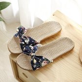 Dames Bohemen strik vlas linnen slippers strandschoenen casual pantoffels, maat: 39-40 (marineblauw)