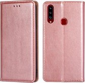 Voor Samsung Galaxy A20s PU + TPU Gloss Oil Effen Kleur Magnetische Horizontale Flip Leren Case met Houder & Kaartsleuf & Portemonnee (Rose Goud)