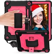 Voor Amazon Kindle Fire HD 8 2020360 Graden Rotatie Draaitafel Contrast Kleur Robot Schokbestendig Siliconen + PC Beschermhoes met Houder (Zwart + Rose Rood)