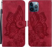 Retro Skin Feel Butterflies Embossing Horizontale Flip Leather Case met houder & kaartsleuven & portemonnee voor iPhone 12 Pro Max (rood)