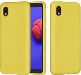Voor Samsung Galaxy A01 Core effen kleur vloeibare siliconen valbestendige volledige dekking beschermhoes (geel)
