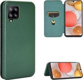 Voor Samsung Galaxy A42 5G Koolstofvezel Textuur Magnetische Horizontale Flip TPU + PC + PU lederen tas met kaartsleuf (groen)