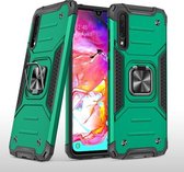 Voor Samsung Galaxy A70 magnetisch pantser schokbestendig TPU + pc-hoesje met metalen ringhouder (donkergroen)