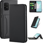 Voor Samsung Galaxy A91 Sterk magnetisme Schokbestendig Horizontaal Flip Liquid Feel lederen tas met houder & kaartsleuven & portemonnee (zwart)