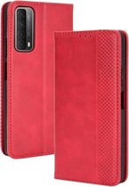 Voor Huawei P smart 2021 / Y7a Magnetische Gesp Retro Crazy Horse Textuur Horizontale Flip Leren Case met Houder & Kaartsleuven & Fotolijst (Rood)