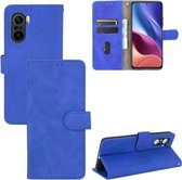 Voor Geschikt voor Xiaomi Redmi K40 / K40 Pro Effen kleur Huidgevoel Magnetische gesp Horizontale flip kalftextuur PU lederen tas met houder & kaartsleuven & portemonnee (blauw)