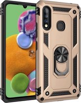 Voor Galaxy A70e schokbestendige TPU + pc-beschermhoes met 360 graden roterende houder (goud)