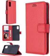 Voor Samsung Galaxy A41 Litchi Texture Horizontale Flip Leren Case met Houder & Kaartsleuven & Portemonnee & Fotolijst (Rood)